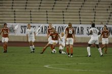 UT freshman Lucy Keith (#6, Midfielder) settles the ball as UT senior Stephanie Logterman (#10, Defender), UT freshman Kylie Doniak (#15, Midfielder), UT senior Courtney Gaines (#23, Midfielder) watch.  The University of Texas women's soccer team tied 0-0 against the Texas A&M Aggies Friday night, September 27, 2008.

Filename: SRM_20080926_1940041.jpg
Aperture: f/4.0
Shutter Speed: 1/500
Body: Canon EOS-1D Mark II
Lens: Canon EF 300mm f/2.8 L IS