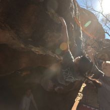 Blue Lizard Climbing and Yoga Hueco Tanks guiding on January 18, 2026, with Gisella & Craig, Bryan, Corey, Isaac, Tony, and Kianna & Isaiah