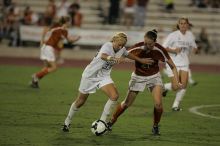 UT junior Emily Anderson (#21, Forward) plays defense on A&M #33.  The University of Texas women's soccer team tied 0-0 against the Texas A&M Aggies Friday night, September 27, 2008.

Filename: SRM_20080926_2027421.jpg
Aperture: f/2.8
Shutter Speed: 1/640
Body: Canon EOS-1D Mark II
Lens: Canon EF 300mm f/2.8 L IS