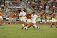 UT sophomore Niki Arlitt (#11, Forward) battles for the ball.  The University of Texas women's soccer team tied 0-0 against the Texas A&M Aggies Friday night, September 27, 2008.

Filename: SRM_20080926_2036568.jpg
Aperture: f/4.0
Shutter Speed: 1/200
Body: Canon EOS-1D Mark II
Lens: Canon EF 300mm f/2.8 L IS