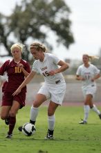 UT freshman Kylie Doniak (#15, Midfielder).  The University of Texas women's soccer team won 2-1 against the Iowa State Cyclones Sunday afternoon, October 5, 2008.

Filename: SRM_20081005_12260664.jpg
Aperture: f/5.6
Shutter Speed: 1/2000
Body: Canon EOS-1D Mark II
Lens: Canon EF 300mm f/2.8 L IS