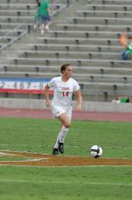 UT senior Kasey Moore (#14, Defender) takes the ball upfield in the second half.  The University of Texas women's soccer team won 2-1 against the Iowa State Cyclones Sunday afternoon, October 5, 2008.

Filename: SRM_20081005_13174653.jpg
Aperture: f/5.6
Shutter Speed: 1/1250
Body: Canon EOS-1D Mark II
Lens: Canon EF 300mm f/2.8 L IS