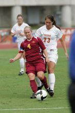 UT senior Courtney Gaines (#23, Midfielder) in the second half.  The University of Texas women's soccer team won 2-1 against the Iowa State Cyclones Sunday afternoon, October 5, 2008.

Filename: SRM_20081005_13204646.jpg
Aperture: f/5.6
Shutter Speed: 1/1250
Body: Canon EOS-1D Mark II
Lens: Canon EF 300mm f/2.8 L IS