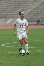 UT sophomore Erica Campanelli (#19, Defender) in the second half.  The University of Texas women's soccer team won 2-1 against the Iowa State Cyclones Sunday afternoon, October 5, 2008.

Filename: SRM_20081005_13233635.jpg
Aperture: f/5.6
Shutter Speed: 1/2000
Body: Canon EOS-1D Mark II
Lens: Canon EF 300mm f/2.8 L IS