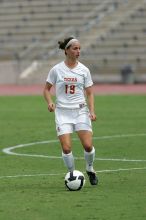 UT sophomore Erica Campanelli (#19, Defender) in the second half.  The University of Texas women's soccer team won 2-1 against the Iowa State Cyclones Sunday afternoon, October 5, 2008.

Filename: SRM_20081005_13233637.jpg
Aperture: f/5.6
Shutter Speed: 1/2000
Body: Canon EOS-1D Mark II
Lens: Canon EF 300mm f/2.8 L IS