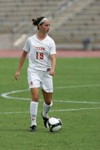 UT sophomore Erica Campanelli (#19, Defender) in the second half.  The University of Texas women's soccer team won 2-1 against the Iowa State Cyclones Sunday afternoon, October 5, 2008.

Filename: SRM_20081005_13233639.jpg
Aperture: f/5.6
Shutter Speed: 1/2000
Body: Canon EOS-1D Mark II
Lens: Canon EF 300mm f/2.8 L IS