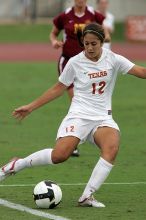 UT sophomore Alisha Ortiz (#12, Forward) in the second half.  The University of Texas women's soccer team won 2-1 against the Iowa State Cyclones Sunday afternoon, October 5, 2008.

Filename: SRM_20081005_13280877.jpg
Aperture: f/5.6
Shutter Speed: 1/1600
Body: Canon EOS-1D Mark II
Lens: Canon EF 300mm f/2.8 L IS