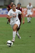 UT sophomore Alisha Ortiz (#12, Forward) in the second half.  The University of Texas women's soccer team won 2-1 against the Iowa State Cyclones Sunday afternoon, October 5, 2008.

Filename: SRM_20081005_13330256.jpg
Aperture: f/5.6
Shutter Speed: 1/1600
Body: Canon EOS-1D Mark II
Lens: Canon EF 300mm f/2.8 L IS