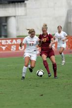 UT sophomore Kate Nicholson (#17, Forward and Midfielder) in the second half.  The University of Texas women's soccer team won 2-1 against the Iowa State Cyclones Sunday afternoon, October 5, 2008.

Filename: SRM_20081005_13365816.jpg
Aperture: f/5.6
Shutter Speed: 1/2000
Body: Canon EOS-1D Mark II
Lens: Canon EF 300mm f/2.8 L IS