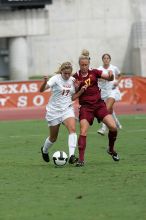 UT sophomore Kate Nicholson (#17, Forward and Midfielder) in the second half.  The University of Texas women's soccer team won 2-1 against the Iowa State Cyclones Sunday afternoon, October 5, 2008.

Filename: SRM_20081005_13365817.jpg
Aperture: f/5.6
Shutter Speed: 1/2000
Body: Canon EOS-1D Mark II
Lens: Canon EF 300mm f/2.8 L IS