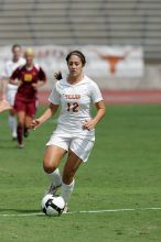 UT sophomore Alisha Ortiz (#12, Forward) in the second half.  The University of Texas women's soccer team won 2-1 against the Iowa State Cyclones Sunday afternoon, October 5, 2008.

Filename: SRM_20081005_13424669.jpg
Aperture: f/5.6
Shutter Speed: 1/3200
Body: Canon EOS-1D Mark II
Lens: Canon EF 300mm f/2.8 L IS