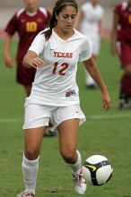 UT sophomore Alisha Ortiz (#12, Forward) in the second half.  The University of Texas women's soccer team won 2-1 against the Iowa State Cyclones Sunday afternoon, October 5, 2008.

Filename: SRM_20081005_13450685.jpg
Aperture: f/5.6
Shutter Speed: 1/2000
Body: Canon EOS-1D Mark II
Lens: Canon EF 300mm f/2.8 L IS