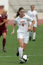 UT senior Jill Gilbeau (#4, Defender and Midfielder) in the second half.  The University of Texas women's soccer team won 2-1 against the Iowa State Cyclones Sunday afternoon, October 5, 2008.

Filename: SRM_20081005_13454205.jpg
Aperture: f/5.6
Shutter Speed: 1/2000
Body: Canon EOS-1D Mark II
Lens: Canon EF 300mm f/2.8 L IS