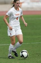UT senior Jill Gilbeau (#4, Defender and Midfielder) in the second half.  The University of Texas women's soccer team won 2-1 against the Iowa State Cyclones Sunday afternoon, October 5, 2008.

Filename: SRM_20081005_13454410.jpg
Aperture: f/5.6
Shutter Speed: 1/2000
Body: Canon EOS-1D Mark II
Lens: Canon EF 300mm f/2.8 L IS