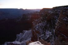 First sunrise of the new year at the south rim of the Grand Canyon, Thursday January 1, 2009.  The temperature was as low as 15 F the night before with a foot and a half of snow on the ground.  Luckily sunrise wasn't until 7:40.

Filename: SRM_20090101_07001686.JPG
Aperture: f/11.0
Shutter Speed: 30/1
Body: Canon EOS-1D Mark II
Lens: Canon EF 16-35mm f/2.8 L