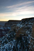 First sunrise of the new year at the south rim of the Grand Canyon, Thursday January 1, 2009.  The temperature was as low as 15 F the night before with a foot and a half of snow on the ground.  Luckily sunrise wasn't until 7:40.

Filename: SRM_20090101_07502620.JPG
Aperture: f/16.0
Shutter Speed: 6/10
Body: Canon EOS-1D Mark II
Lens: Canon EF 16-35mm f/2.8 L