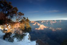 First sunrise of the new year at the south rim of the Grand Canyon, Thursday January 1, 2009.  The temperature was as low as 15 F the night before with a foot and a half of snow on the ground.  Luckily sunrise wasn't until 7:40.

Filename: SRM_20090101_07573925.JPG
Aperture: f/14.0
Shutter Speed: 6/10
Body: Canon EOS-1D Mark II
Lens: Canon EF 16-35mm f/2.8 L