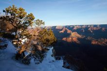 First sunrise of the new year at the south rim of the Grand Canyon, Thursday January 1, 2009.  The temperature was as low as 15 F the night before with a foot and a half of snow on the ground.  Luckily sunrise wasn't until 7:40.

Filename: SRM_20090101_08071837.JPG
Aperture: f/16.0
Shutter Speed: 1/20
Body: Canon EOS-1D Mark II
Lens: Canon EF 16-35mm f/2.8 L