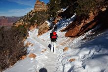 Beth Marek hiking down the South Kaibab trail, backpacking the Grand Canyon with Beth, Thursday, January 1, 2009.

Filename: SRM_20090101_12065570.jpg
Aperture: f/16.0
Shutter Speed: 1/250
Body: Canon EOS-1D Mark II
Lens: Canon EF 16-35mm f/2.8 L