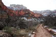 Hike up the Bright Angel trail from Indian Gardens campground, while backpacking the Grand Canyon, on Sunday, January 4, 2009.

Filename: SRM_20090104_08390052.JPG
Aperture: f/8.0
Shutter Speed: 1/20
Body: Canon EOS-1D Mark II
Lens: Canon EF 16-35mm f/2.8 L