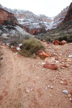 Hike up the Bright Angel trail from Indian Gardens campground, while backpacking the Grand Canyon, on Sunday, January 4, 2009.

Filename: SRM_20090104_08433453.JPG
Aperture: f/8.0
Shutter Speed: 1/15
Body: Canon EOS-1D Mark II
Lens: Canon EF 16-35mm f/2.8 L