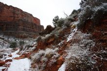 Hike up the Bright Angel trail from Indian Gardens campground, while backpacking the Grand Canyon, on Sunday, January 4, 2009.

Filename: SRM_20090104_09080566.JPG
Aperture: f/11.0
Shutter Speed: 1/13
Body: Canon EOS-1D Mark II
Lens: Canon EF 16-35mm f/2.8 L