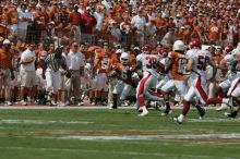 The University of Texas football team defeated the Arkansas Razorbacks with a score of 52-10 in Austin, TX on Saturday, September 27, 2008.

Filename: SRM_20080927_14384071.jpg
Aperture: f/5.6
Shutter Speed: 1/3200
Body: Canon EOS-1D Mark II
Lens: Canon EF 300mm f/2.8 L IS