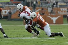 The University of Texas football team defeated the Arkansas Razorbacks with a score of 52-10 in Austin, TX on Saturday, September 27, 2008.

Filename: SRM_20080927_15244090.jpg
Aperture: f/6.3
Shutter Speed: 1/500
Body: Canon EOS-1D Mark II
Lens: Canon EF 300mm f/2.8 L IS