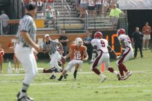 The University of Texas football team defeated the Arkansas Razorbacks with a score of 52-10 in Austin, TX on Saturday, September 27, 2008.

Filename: SRM_20080927_15341621.jpg
Aperture: f/5.6
Shutter Speed: 1/1600
Body: Canon EOS-1D Mark II
Lens: Canon EF 300mm f/2.8 L IS