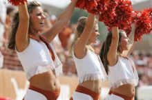 Texas Pom.  The University of Texas football team defeated the Arkansas Razorbacks with a score of 52-10 in Austin, TX on Saturday, September 27, 2008.

Filename: SRM_20080927_15375661.jpg
Aperture: f/5.6
Shutter Speed: 1/1250
Body: Canon EOS-1D Mark II
Lens: Canon EF 300mm f/2.8 L IS