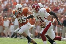 The University of Texas football team defeated the Arkansas Razorbacks with a score of 52-10 in Austin, TX on Saturday, September 27, 2008.

Filename: SRM_20080927_15440409.jpg
Aperture: f/5.6
Shutter Speed: 1/1250
Body: Canon EOS-1D Mark II
Lens: Canon EF 300mm f/2.8 L IS