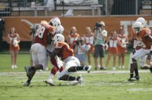 The University of Texas football team defeated the Arkansas Razorbacks with a score of 52-10 in Austin, TX on Saturday, September 27, 2008.

Filename: SRM_20080927_15470077.jpg
Aperture: f/5.6
Shutter Speed: 1/1000
Body: Canon EOS-1D Mark II
Lens: Canon EF 300mm f/2.8 L IS