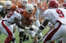 The University of Texas football team defeated the Arkansas Razorbacks with a score of 52-10 in Austin, TX on Saturday, September 27, 2008.

Filename: SRM_20080927_15584491.jpg
Aperture: f/5.6
Shutter Speed: 1/640
Body: Canon EOS-1D Mark II
Lens: Canon EF 300mm f/2.8 L IS