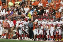 The University of Texas football team defeated the Arkansas Razorbacks with a score of 52-10 in Austin, TX on Saturday, September 27, 2008.

Filename: SRM_20080927_16272434.jpg
Aperture: f/5.0
Shutter Speed: 1/3200
Body: Canon EOS-1D Mark II
Lens: Canon EF 300mm f/2.8 L IS