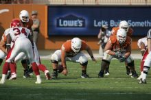 The University of Texas football team defeated the Arkansas Razorbacks with a score of 52-10 in Austin, TX on Saturday, September 27, 2008.

Filename: SRM_20080927_16574676.jpg
Aperture: f/5.6
Shutter Speed: 1/2000
Body: Canon EOS-1D Mark II
Lens: Canon EF 300mm f/2.8 L IS