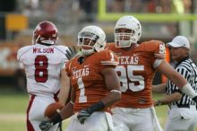 The University of Texas football team defeated the Arkansas Razorbacks with a score of 52-10 in Austin, TX on Saturday, September 27, 2008.

Filename: SRM_20080927_17034807.jpg
Aperture: f/5.6
Shutter Speed: 1/800
Body: Canon EOS-1D Mark II
Lens: Canon EF 300mm f/2.8 L IS