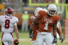 The University of Texas football team defeated the Arkansas Razorbacks with a score of 52-10 in Austin, TX on Saturday, September 27, 2008.

Filename: SRM_20080927_17034808.jpg
Aperture: f/5.6
Shutter Speed: 1/800
Body: Canon EOS-1D Mark II
Lens: Canon EF 300mm f/2.8 L IS