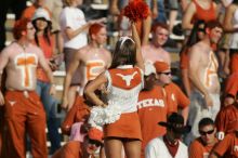 Texas Cheerleaders.  The University of Texas football team defeated the Arkansas Razorbacks with a score of 52-10 in Austin, TX on Saturday, September 27, 2008.

Filename: SRM_20080927_17151430.jpg
Aperture: f/5.6
Shutter Speed: 1/3200
Body: Canon EOS-1D Mark II
Lens: Canon EF 300mm f/2.8 L IS