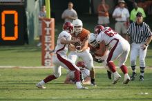 The University of Texas football team defeated the Arkansas Razorbacks with a score of 52-10 in Austin, TX on Saturday, September 27, 2008.

Filename: SRM_20080927_17161061.jpg
Aperture: f/5.6
Shutter Speed: 1/1250
Body: Canon EOS-1D Mark II
Lens: Canon EF 300mm f/2.8 L IS