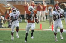 The University of Texas football team defeated the Arkansas Razorbacks with a score of 52-10 in Austin, TX on Saturday, September 27, 2008.

Filename: SRM_20080927_17162082.jpg
Aperture: f/5.6
Shutter Speed: 1/800
Body: Canon EOS-1D Mark II
Lens: Canon EF 300mm f/2.8 L IS