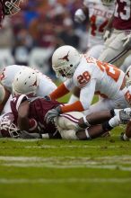 The University of Texas, Austin played Texas A&M in football at Kyle Field, College Station, on November 23, 2007.  UT lost to the Aggies, 30 to 38.

Filename: SRM_20071123_1543462.jpg
Aperture: f/5.6
Shutter Speed: 1/800
Body: Canon EOS-1D Mark II
Lens: Canon EF 300mm f/2.8 L IS