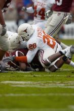 The University of Texas, Austin played Texas A&M in football at Kyle Field, College Station, on November 23, 2007.  UT lost to the Aggies, 30 to 38.

Filename: SRM_20071123_1543483.jpg
Aperture: f/5.6
Shutter Speed: 1/800
Body: Canon EOS-1D Mark II
Lens: Canon EF 300mm f/2.8 L IS