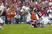 The University of Texas, Austin played Texas A&M in football at Kyle Field, College Station, on November 23, 2007.  UT lost to the Aggies, 30 to 38.

Filename: SRM_20071123_1551345.jpg
Aperture: f/5.6
Shutter Speed: 1/500
Body: Canon EOS-1D Mark II
Lens: Canon EF 300mm f/2.8 L IS