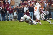 The University of Texas, Austin played Texas A&M in football at Kyle Field, College Station, on November 23, 2007.  UT lost to the Aggies, 30 to 38.

Filename: SRM_20071123_1551368.jpg
Aperture: f/5.6
Shutter Speed: 1/500
Body: Canon EOS-1D Mark II
Lens: Canon EF 300mm f/2.8 L IS