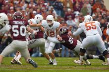 The University of Texas, Austin played Texas A&M in football at Kyle Field, College Station, on November 23, 2007.  UT lost to the Aggies, 30 to 38.

Filename: SRM_20071123_1555026.jpg
Aperture: f/5.6
Shutter Speed: 1/640
Body: Canon EOS-1D Mark II
Lens: Canon EF 300mm f/2.8 L IS