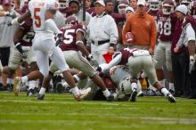 The University of Texas, Austin played Texas A&M in football at Kyle Field, College Station, on November 23, 2007.  UT lost to the Aggies, 30 to 38.

Filename: SRM_20071123_1602304.jpg
Aperture: f/5.6
Shutter Speed: 1/640
Body: Canon EOS-1D Mark II
Lens: Canon EF 300mm f/2.8 L IS