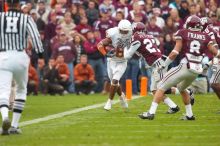 The University of Texas, Austin played Texas A&M in football at Kyle Field, College Station, on November 23, 2007.  UT lost to the Aggies, 30 to 38.

Filename: SRM_20071123_1626525.jpg
Aperture: f/5.6
Shutter Speed: 1/400
Body: Canon EOS-1D Mark II
Lens: Canon EF 300mm f/2.8 L IS