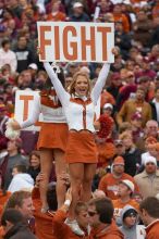 The University of Texas, Austin played Texas A&M in football at Kyle Field, College Station, on November 23, 2007.  UT lost to the Aggies, 30 to 38.

Filename: SRM_20071123_1651540.jpg
Aperture: f/4.0
Shutter Speed: 1/640
Body: Canon EOS-1D Mark II
Lens: Canon EF 80-200mm f/2.8 L