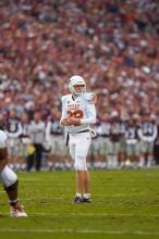 The University of Texas, Austin played Texas A&M in football at Kyle Field, College Station, on November 23, 2007.  UT lost to the Aggies, 30 to 38.

Filename: SRM_20071123_1714164.jpg
Aperture: f/2.8
Shutter Speed: 1/1000
Body: Canon EOS-1D Mark II
Lens: Canon EF 300mm f/2.8 L IS