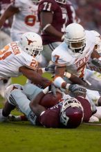 The University of Texas, Austin played Texas A&M in football at Kyle Field, College Station, on November 23, 2007.  UT lost to the Aggies, 30 to 38.

Filename: SRM_20071123_1800086.jpg
Aperture: f/2.8
Shutter Speed: 1/640
Body: Canon EOS-1D Mark II
Lens: Canon EF 300mm f/2.8 L IS